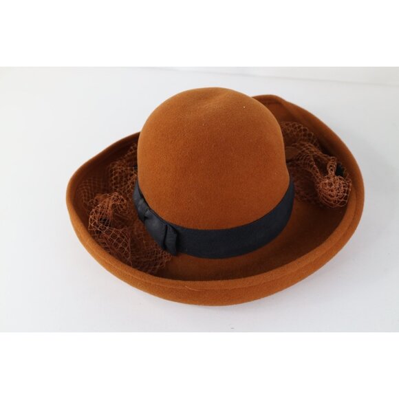 Vtg 60s Adolfo Mid Century Modern Birdcage Lace Circle Wool Felt Hat Womens 23\